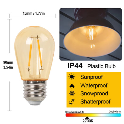 GANRILAND S14 PC String Light Bulbs Amber Plastic E27 220V Waterproof IP44 Warm White 2700K Vintage 1W 2W ST45 Led Edison Bulb