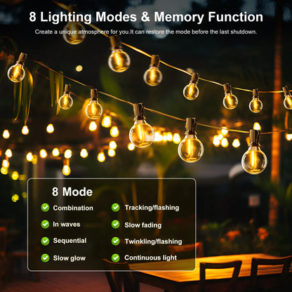 Solar String Lights Outdoor G40 Patio Lights with LED Shatterproof Bulbs,Weatherproof Hanging Lights for Backyard Bistro