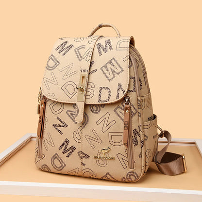 2024 Fashion Luxury Women's Designer Letter Printing Leather Backpacks Large Capacity Travel Shoulder Bags Totes School Bag