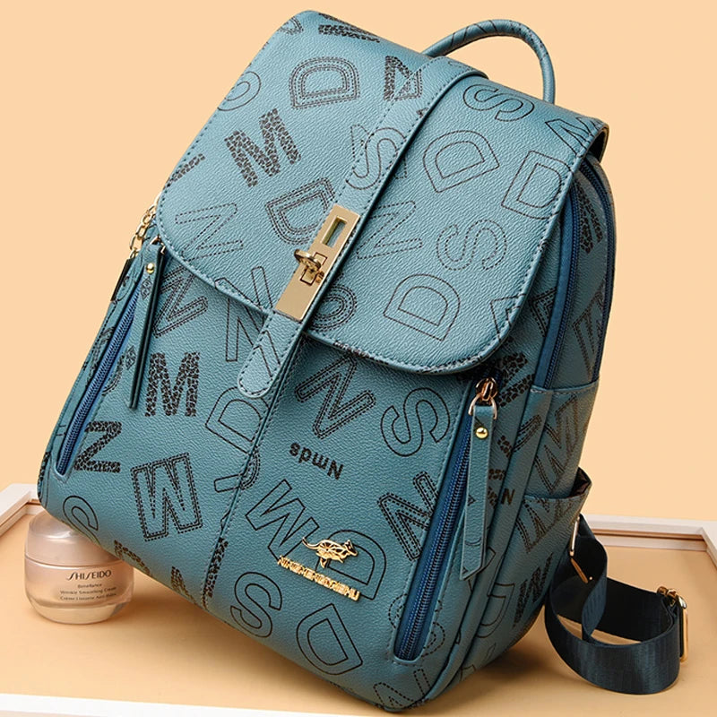 2024 Fashion Luxury Women's Designer Letter Printing Leather Backpacks Large Capacity Travel Shoulder Bags Totes School Bag