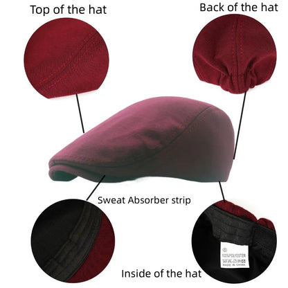 Autumn Winter British Style Newsboy Beret Cap Men'S Golf Driving Sun Flat Cabbie Hat Gatsby Ivy Cap Solid Soft Peaked Cap