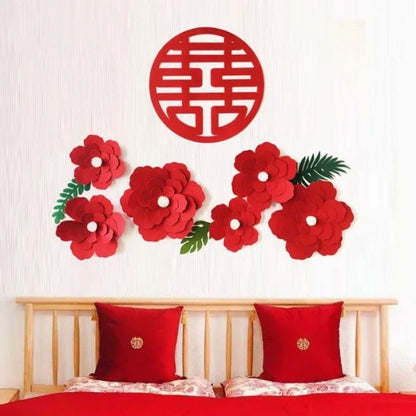 Chinese Wedding Decoration 3D Red Flower Happy Words Decor For Wedding Room Living Room TV Background Wall Party Supplies