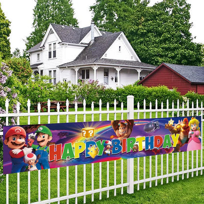 50x300cm Super Mario Birthday Banner Outdoor Flag Decorate Children's Birthday Party Supplies Fun Hang Banners Garten House Gift