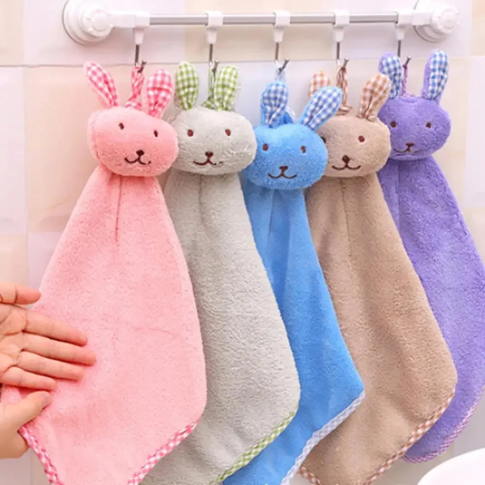 Skin-friendly Baby Hand Towel Cartoon Cute Animal Rabbit Plush Kitchen Soft Hanging Bathing Towel For Children Bathroom Kitchen