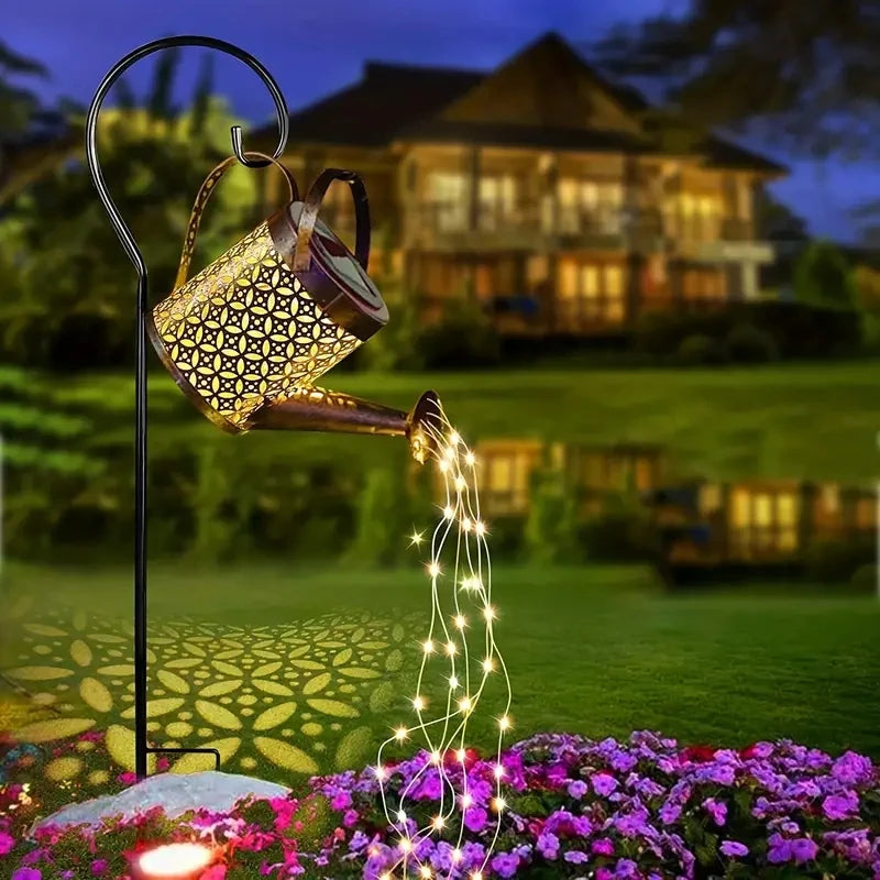 Solar Watering Can Lights LED Outdoor Metal Waterproof Hanging Lantern String Lights Garden Lawn Pathway Lights Yard Decorations