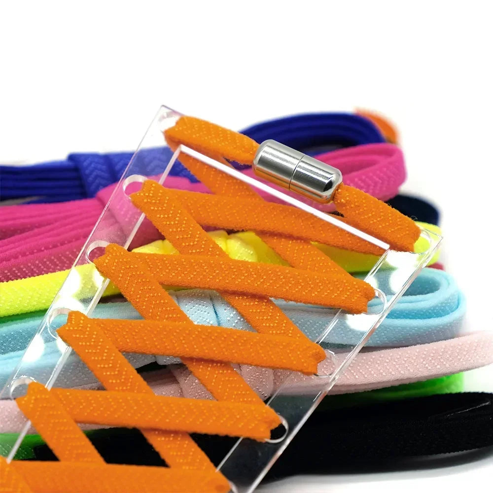 No Tie Shoelaces with Metal Lock – Flat Elastic Shoe Laces for Adults and Kids Sneakers, Quick Wear Shoe Strings for Lazy Day