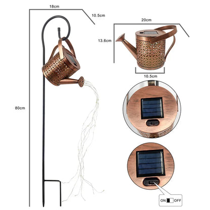 Solar LED Watering Can Lights Hanging Kettle Lantern Light Waterproof Yard Outdoor Lights Hollow Water Sprinkle Landscape Lamp