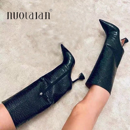 NEW Winter Women Knee High Boots Sexy Women Pointed Toe Ladies Thin High heels Female Shoes Woman Footwear Plus Size 35-42