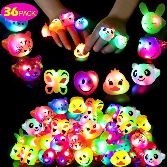 36Pcs LED Light Up Ring Bumpy Rings Flashing LED Bumpy Jelly Ring Light-Up Toy Birthday Rewards Treasure Toy Glow Party Supplies