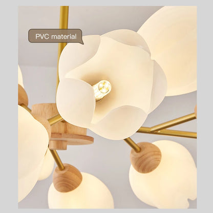 Nordic Wooden Chandelier For Living Room Bedroom Kitchen Home Decoration Golden Branching Ceiling Pendant Lamp Flower LED Light