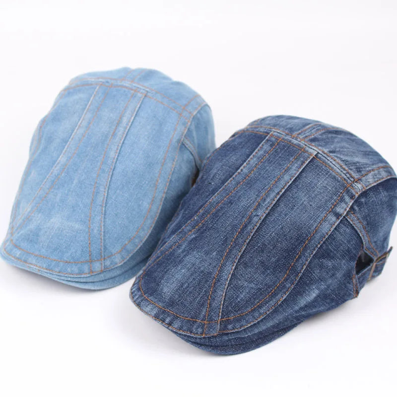 Denim Beret Caps for Women Men's Peaked Cap Vintage Unisex Jeans Berets Newsboy Hat Spring Summer Casual Adjustable Plaid Hats