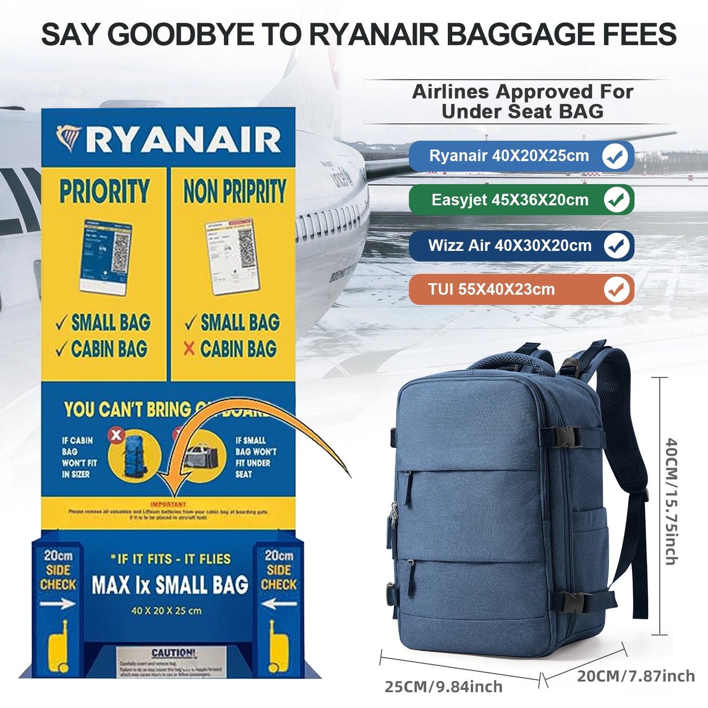 Travel Backpack Short Distance Airplane Ryanair Cabin Bag 40x20x25 Backpack Women Men leisure School Laptop Bag Carry on Luggage