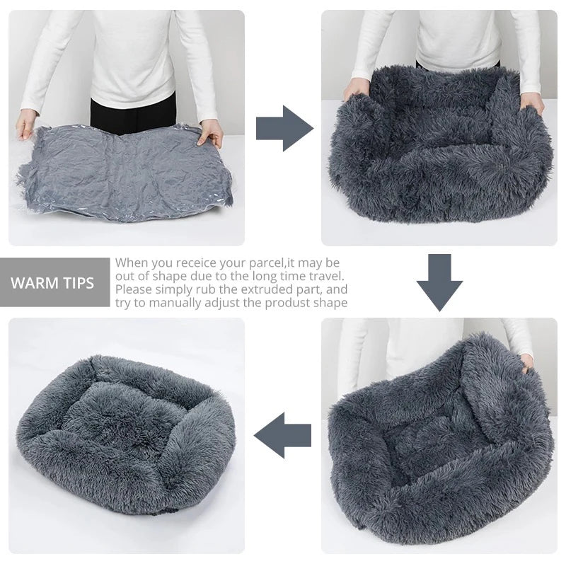 Rectangle Plush Dog Bed Winter Warm Mat Small Medium Big Pet Cat Dog Bed Kennel Puppy Sofacama Cat Cushion Pets Sofa Accessories