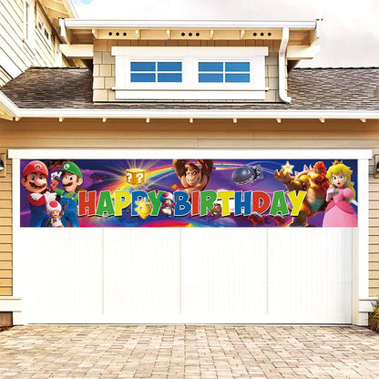 50x300cm Super Mario Birthday Banner Outdoor Flag Decorate Children's Birthday Party Supplies Fun Hang Banners Garten House Gift