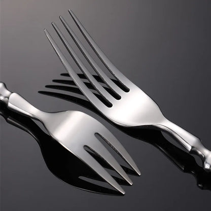 Stainless Steel Cutlery Set with Starpoint Handle Dinning Fork Steak Knife Teaspoon Creative Retro Western Style Dinnerware Set