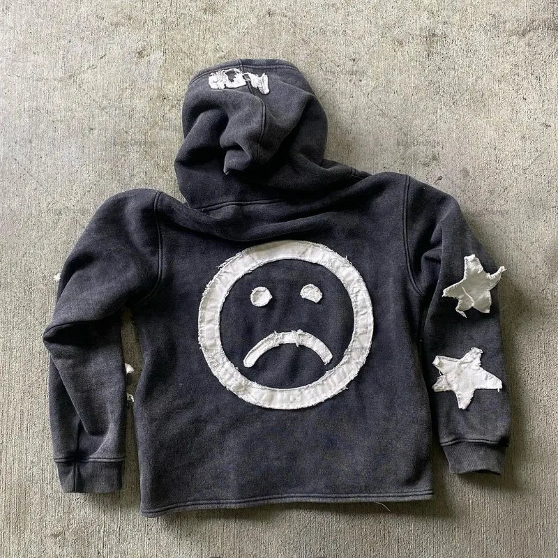 Star Letter Embroidered Zipper Sweatshirt Women Y2k Street Fashion Brand Loose Oversized Hoodie Versatile Casual Retro Jacket