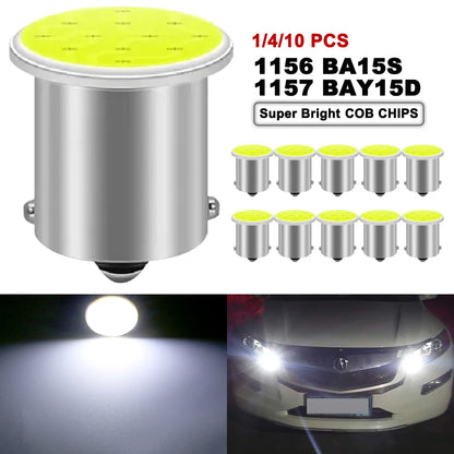 1/4/10 PCS P21W 1156 BA15S 1157 BAY15D COB LED Bulbs Turn Signal Lights 12V 7000K White Car Reverse Backup Parking Brake Lamps