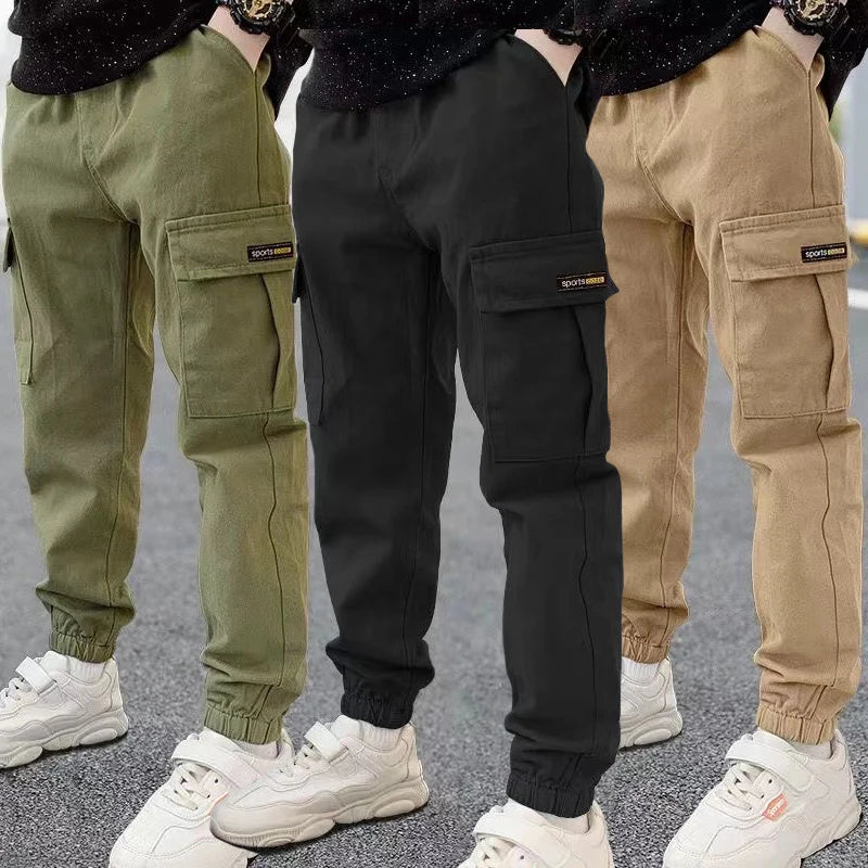 4-12 Years New Spring Autumn Boys Pants Letter Casual Long Style Trousers For Kids 3 Color Teenage Children Sport Pants