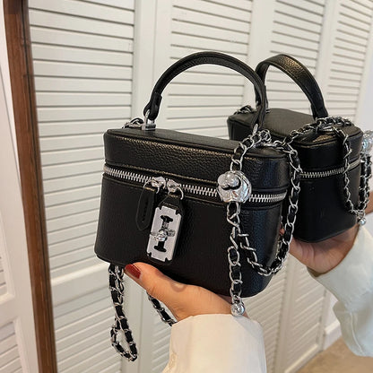 Women Square Handbags 2024 Summer Fashion Chains Crossbody Bags Texture PU Shoulder Bag Elegant Chic Mini Mobile Phone Bags