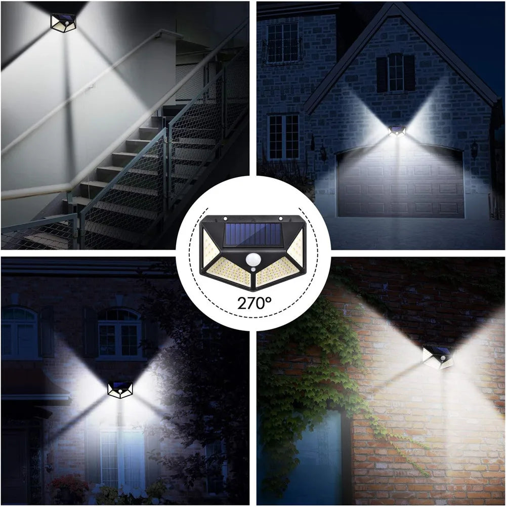 1/2PCS100 LED Solar Wall Lights Outdoor IP65 Waterproof With Motion Sensor 4 Sides Luminous Patio Garage Stairs Security Light