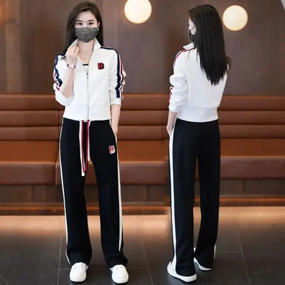 Leisure Sports Women's Set 2024 Spring and Autumn Season New Fashion Age Reducing Straight Leg Pants Two Piece Set Trendy