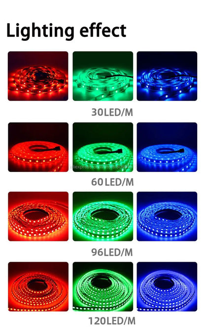 5m 12V 24V DC RGB LED Strip 30LEDs/m 60LEDs/m 96LEDs/m 120LEDs/m SMD 5050 Flexible LED Light Tape 8mm 10mm PCB for Decoration