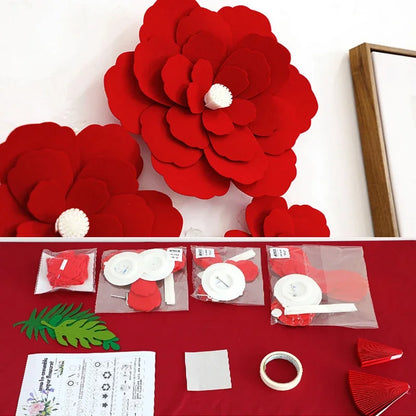 Chinese Wedding Decoration 3D Red Flower Happy Words Decor For Wedding Room Living Room TV Background Wall Party Supplies