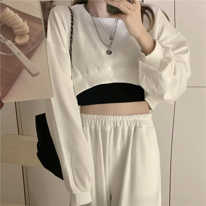 MEXZT Streetwear Women Sexy Solid Cropped Sweatshirts Oversize Loose Harajuku BF Pullovers Spring Korean Chic Casual Y2k Tops