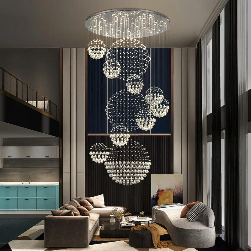 Modern K9 Crystal Chandelier For Staircase 11pcs Large Crystal Ball LED Lamp Spiral Design Living Room Lighting Fixtures