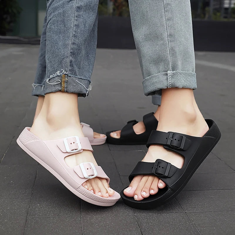 Sandals for Men and Women Footwear 2024 Fashion Buckle Soft Sole Beach Holiday Slippers for Women Sandale Femme Eté 2022 Luxe