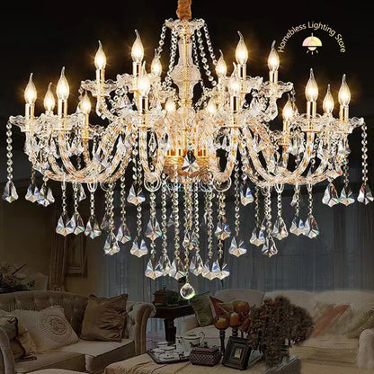 Home Clear Crystal Golden Chandeliers Multi 4/6/8/10/15/18 Arms Optional Lustres De Cristal Chandelier Wall Lamp LED E14 Lustre