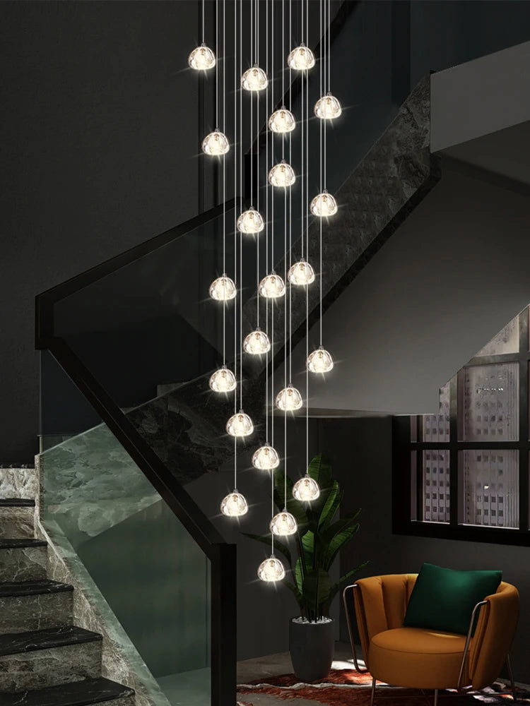 Crystal Staircase Chandelier Living Room Luxury Design Spiral Staircase LED Lighting Pendent Lamp Duplex Loft Ceiling Chandelier