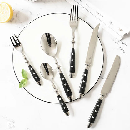 Stainless Steel Cutlery Set with Starpoint Handle Dinning Fork Steak Knife Teaspoon Creative Retro Western Style Dinnerware Set