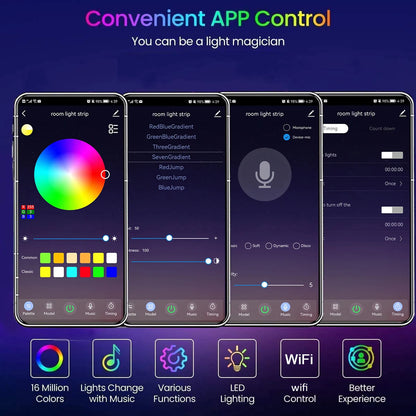 WIFI USB RGB 5050 Bluetooth LED Strip Light, 1m-10m Music Sync 5V Flexible Ribbon Alexa Smart Lights Strip for Party Room Deco