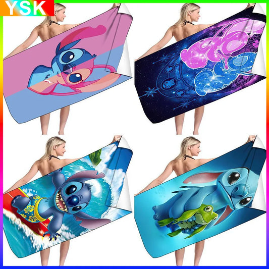 MINISO Disney Stitch Swimming Bath Towel  Blue Wrapable Bath Towel for Bathing  Absorbent Towel Cartoon Beach Towel