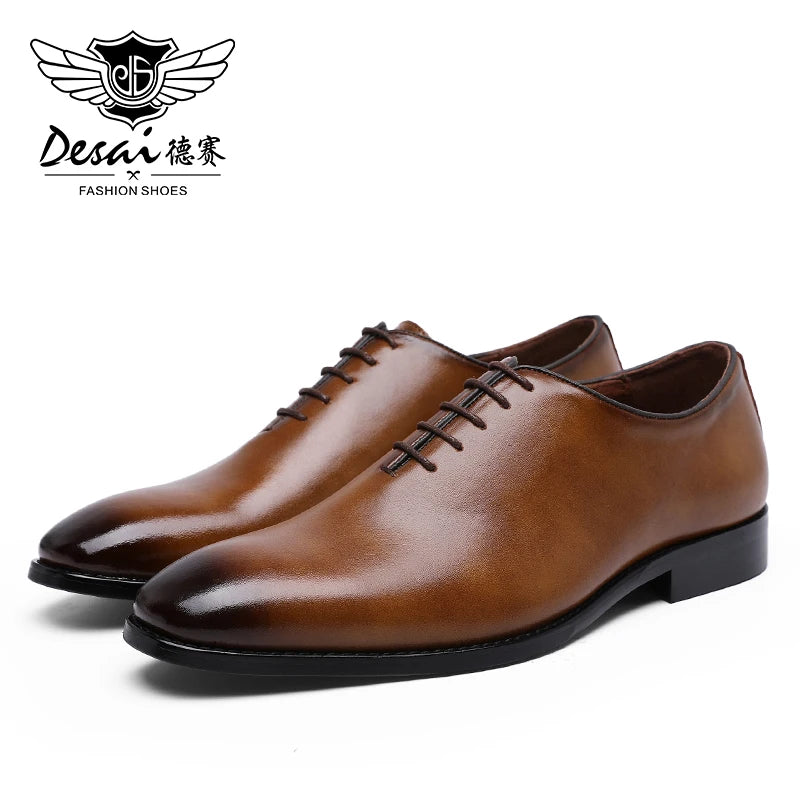 DESAI Oxford Mens Dress Shoes Formal Business Lace-up Full Grain Leather Minimalist Shoes for Men