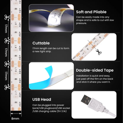 5V USB LED Strip With Hand Sweep Sensor/Touch Dimmer/ON OFF Switch 1M 5M Light Tape Decoration Ribbon for Kitchen Room Backlight