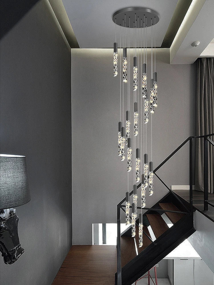 Crystal Staircase Pendant Lamp Modern Gold Lighting Fixture Ceiling Hang Pendant Light Luster Indoor Villa Loft Stair Chandelier