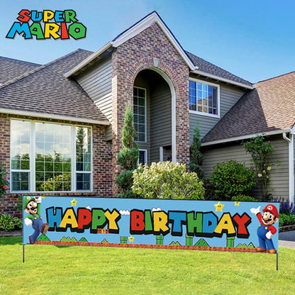 50x300cm Super Mario Birthday Banner Outdoor Flag Decorate Children's Birthday Party Supplies Fun Hang Banners Garten House Gift