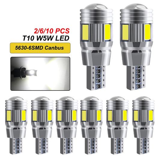 2/6/10 PCS T10 W5W LED Bulb Canbus 12V 5630 6SMD 7000K Super Bright White Car Interior Dome Door Trunk Wedge Side Signal Lights