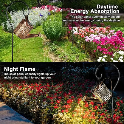 Solar Watering Can Lights LED Outdoor Metal Waterproof Hanging Lantern String Lights Garden Lawn Pathway Lights Yard Decorations