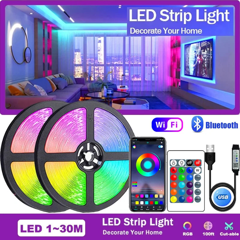 USB Led Strip Lights 5050 RGB Led Light Strip APP Remote Control Flexible LED Lamp Tape Diode for Room Home Decoration Lighting