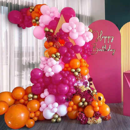 156pcs Hot Pink Orange Metallic Gold Balloon Garland Arch Kit for Summer Wedding Birthday Party Decorations Baby Shower Supplies