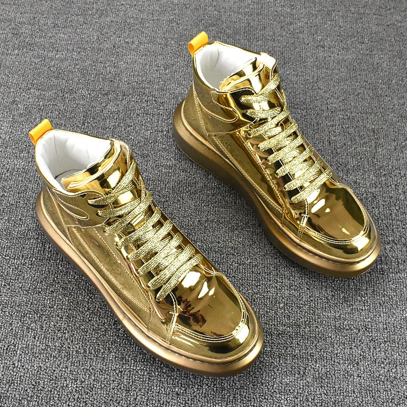 Luxury Designer New Mens Gold Silver Glitter Charm Platform Causal Flats Shoes Moccasins Rock Loafers Sports Walking Sneakers