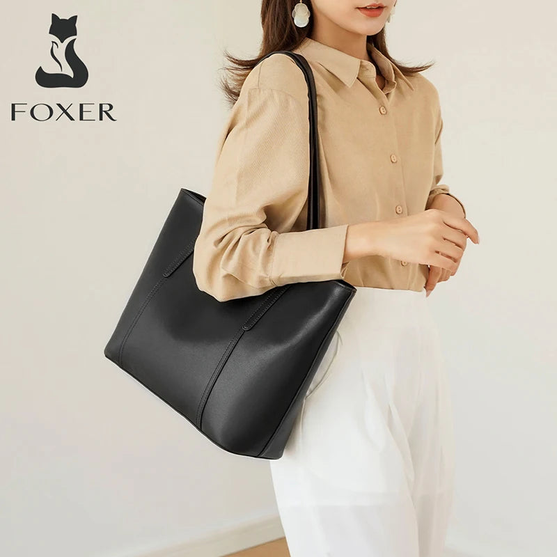 FOXER Handbags Office Bags Lady Commuter Totes Split Leather Large Capacity Top-Handbag Women's Fashion Versatile Composite Bag