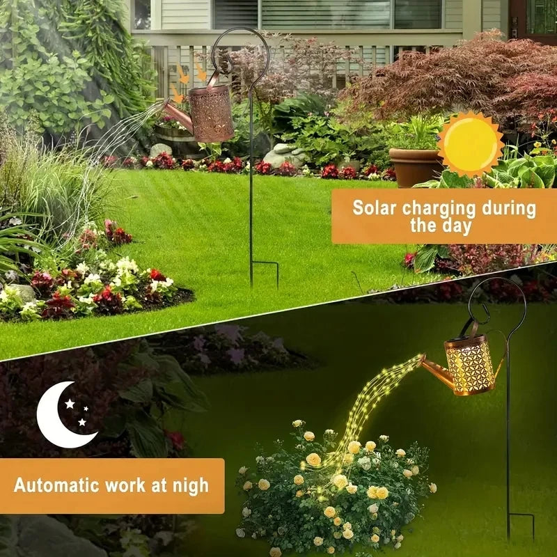 Solar Watering Can Lights LED Outdoor Metal Waterproof Hanging Lantern String Lights Garden Lawn Pathway Lights Yard Decorations