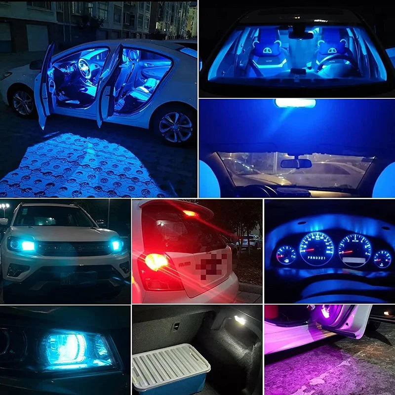 10pcs Car LED Bulb Signal Light COB T10 W5W 5W5 12V 7000K White Blue Auto Interior Dome Reading Door Maps License Plate Lamps