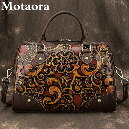 Motaora Women's Bag Female Luxury Bag Genuine Leather Retro Hand Bags For Women Handmade Embossing Shoulder&Crossbody Bags 2024