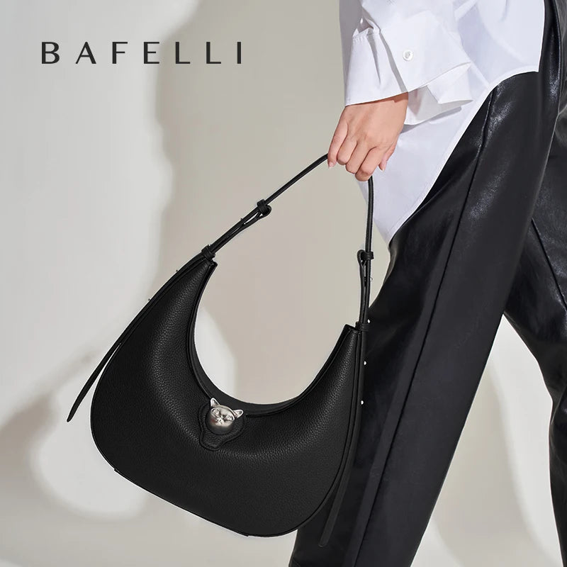 BAFELLI 2024 NEW WOMEN'S HANDBAG CAT SERIES GENUINE LEATHER LUXURY BRAND FASHION RETRO STYLE SHOULDER HOBOS FLAP BAGS FEMALE