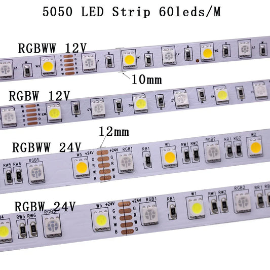 DC12V 24V 5M 5050 60/120LEDs/m RGB CCT NW 4000K 5025 LED Strip RGBW RGBWW white  RGB LED Light Strips Flexible Tape